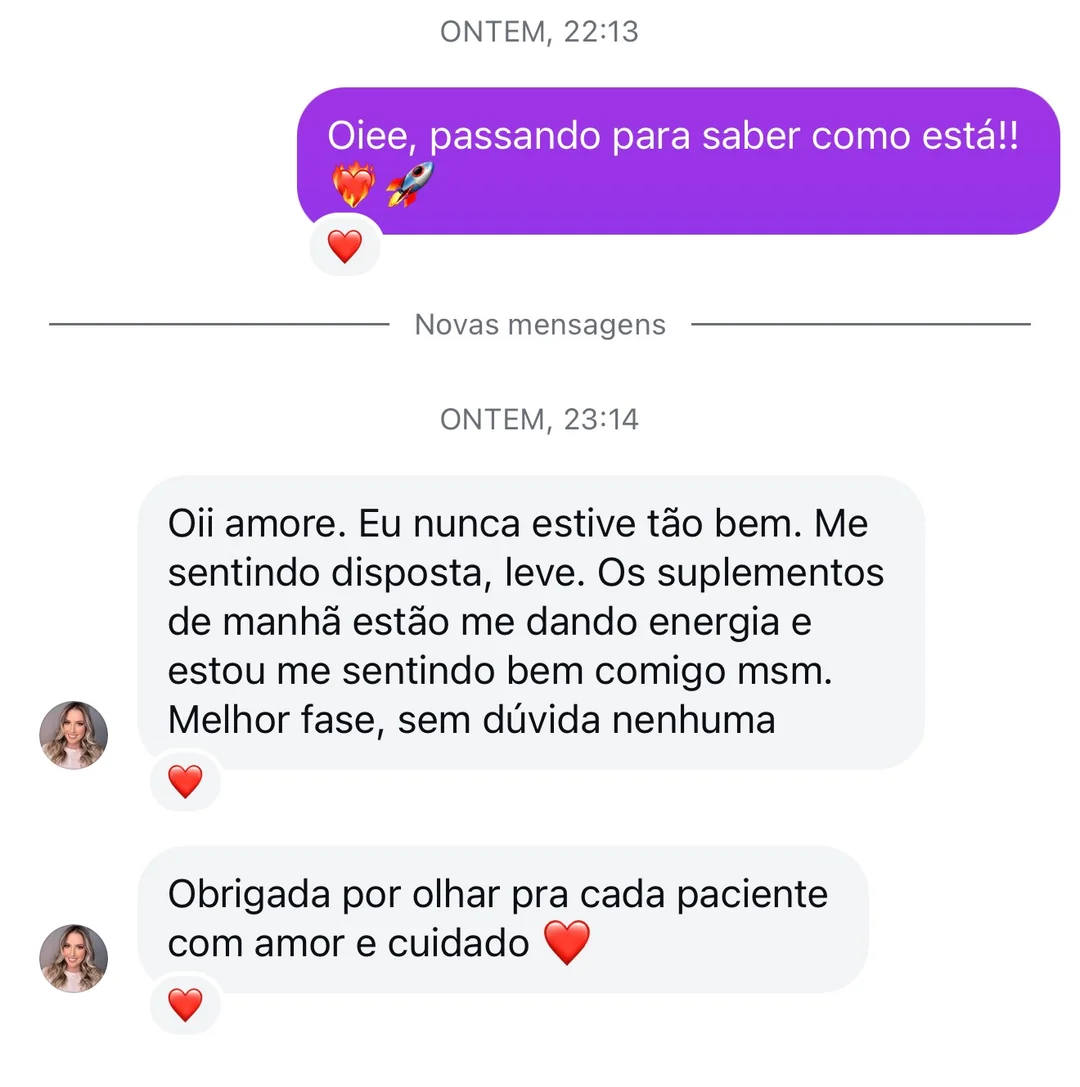 Mensagem de paciente agradecendo o cuidado e a atenção no acompanhamento