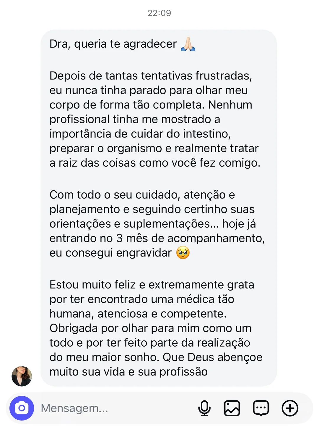 Paciente agradece pela investigação completa do caso