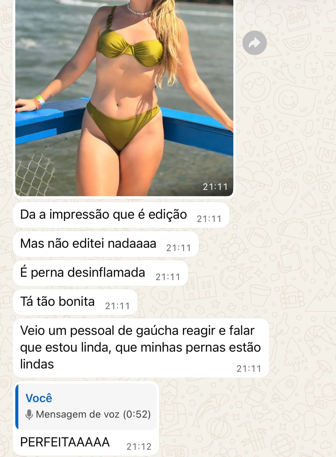 Paciente comemora sentir as pernas leves e desinchadas